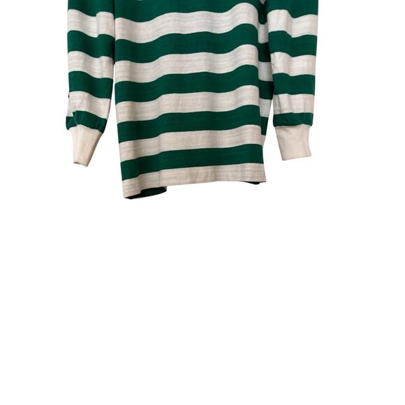 Loft Green White Striped Collared Long Sleeve Top Medium Quarter Button - Picture 7 of 9